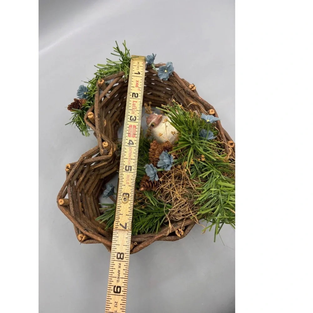 Vtg Rustic Woven Twig Heart Basket Bird Nest‎ Pinecones Flowers Farmhouse Decor